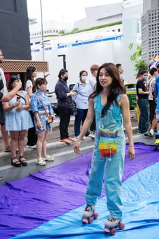 Bangkok, Thailand - JUN 1, 2024 Bangkok Pride Festival 2024, The short action and atmosphere of people joins celebrations in the event in Siam Square Bangkok, Thailand. photo