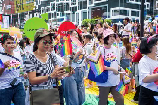Bangkok, Thailand - JUN 1, 2024 Bangkok Pride Festival 2024, The short action and atmosphere of people joins celebrations in the event in Siam Square Bangkok, Thailand. photo
