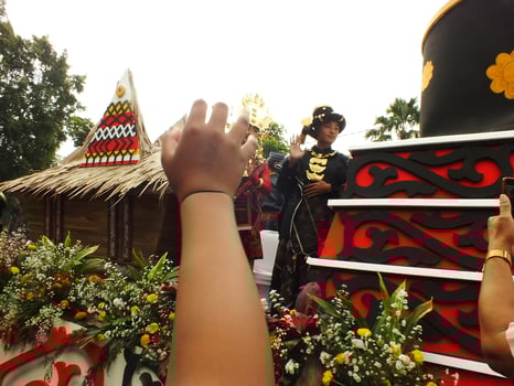 Surakarta City, Central Java, Indonesia, May 15, 2024. Tourist attraction on a traditional costume parade at Slamet Riyadi Street. photo