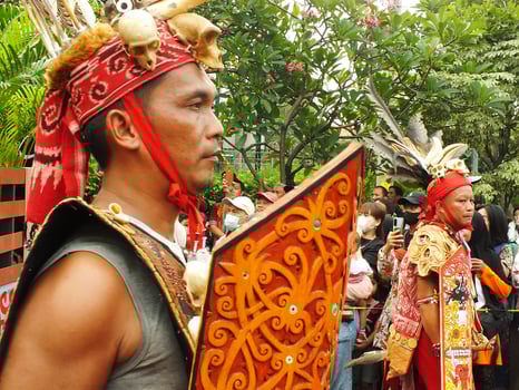 Surakarta City, Central Java, Indonesia, May 15, 2024. Tourist attraction on a traditional costume parade at Slamet Riyadi Street. photo