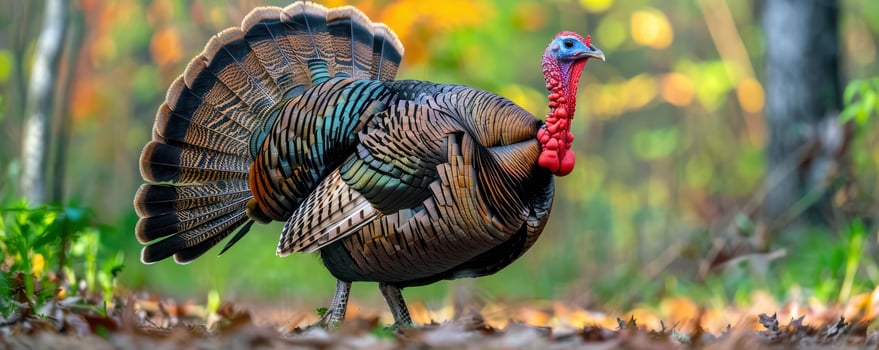 American wild turkey on the ground with blur background photo