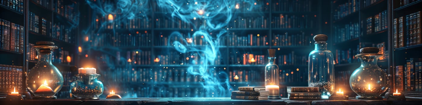 The library has books and potions, offering a diverse collection to explore photo
