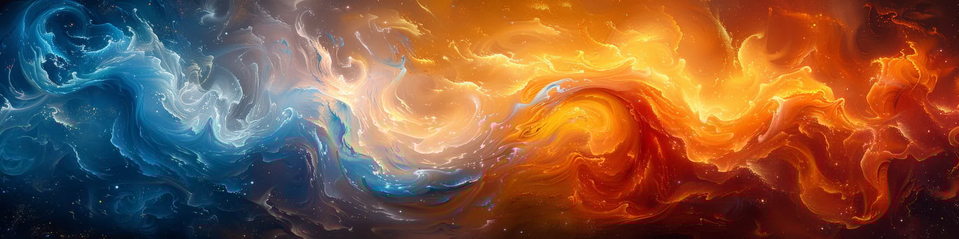 Swirling pattern of fire and ice in space, looking like a painting photo