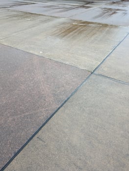 Highway Reinforcement Close-up View of Reinforced Concrete Road at Industrial Yard photo