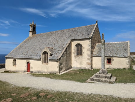 Coastal Brittany Historic Chapel on Pointe Du Van with Stunning Sky and Summer Sun photo