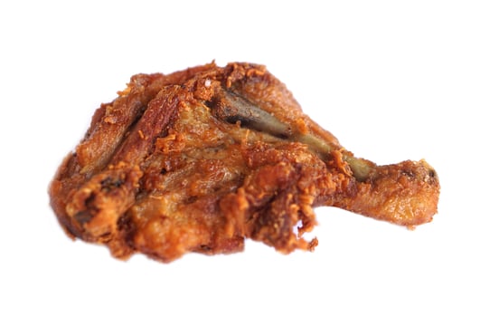 Crispy deep fried chicken leg, isolated on white background. Concept, Favorite delicious food for all. Crispy on outside and tender on inside. Recipe and gourmet. Homemade oily food ,snack or savoury. photo