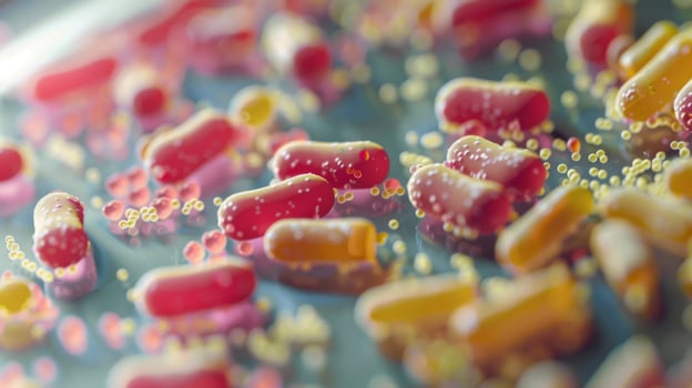 Close up view of a vibrant bacterial culture growing on agar in a laboratory setting photo