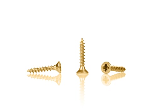 macro screw of golden color on a white background photo