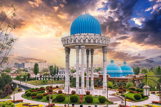 landmark monument Patriots Memorial and Museum of Victims of Political Repression in park in spring in Tashkent in Uzbekistan photo