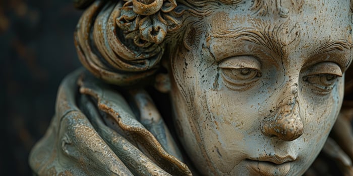 A close up of a statue of a woman with her eyes closed and a serene expression photo