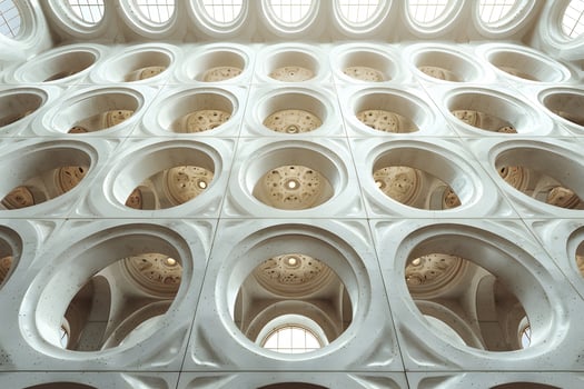 Futuristic Geometric Architecture Design with Circular Patterns and Natural Light photo