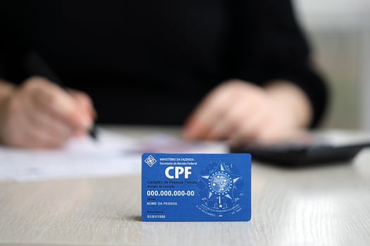 KYIV, UKRAINE - OCTOBER 31, 2023 Blue CPF card document template. The document guarantees authenticity and integrity in electronic communication between people in Brazil photo