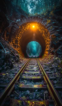 Railroad tunnel in the forest photo