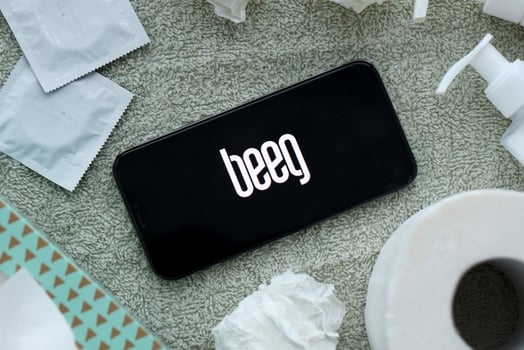 KYIV, UKRAINE - JANUARY 23, 2024 Beeg adult content website logo on display of iPhone 12 Pro photo