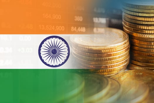 India flag with stock market finance, economy trend graph digital technology. photo