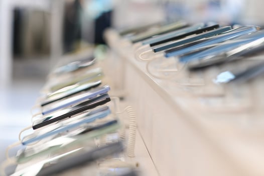 Smartphones in the store. In open access. Phones for sale photo
