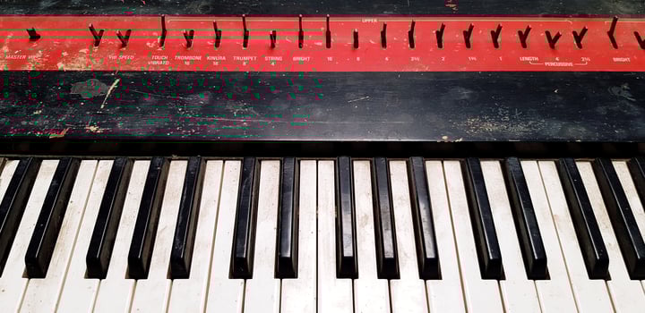 Old classic piano for background. Music, Equipment, Vintage object and Instrument concept. photo