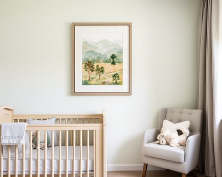 Nursery wall art, home decor and framed art in the English country cottage interior, room for diy printable artwork mockup and print shop photo