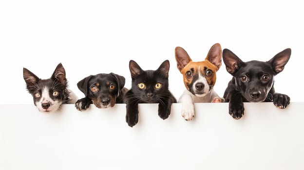 Dogs and Cats Peeking Over Web Banner photo