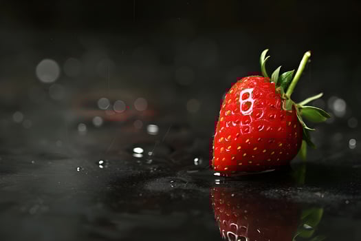 Strawberry, black background, falling into water, dissolved in water photo