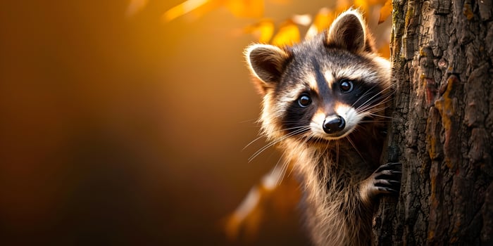 Raccoon Peeking Tree photo