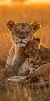 Lioness and Cubs Resting photo