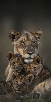 Lioness and Cubs Resting photo