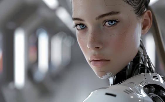 woman android, robot, modern technology. work in the laboratory, in the office, introducing new modern technologies photo