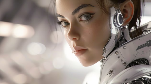 woman android, robot, modern technology. work in the laboratory, in the office, introducing new modern technologies photo