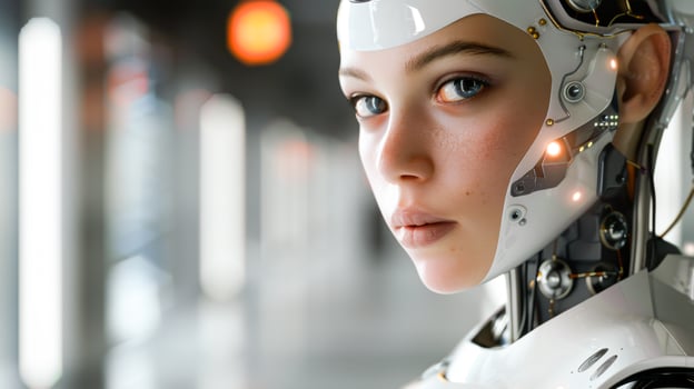 woman android, robot, modern technology. work in the laboratory, in the office, introducing new modern technologies photo