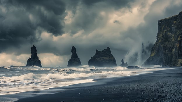 a rugged shoreline and dramatic natural landscape photo