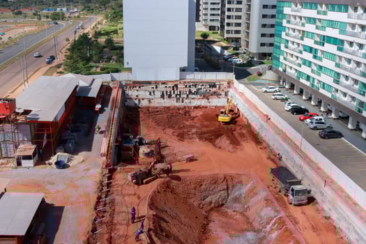 Brasilia, Brazil, June 5 2024 Construction on the ground work foundation of a New Apartment Building in the 311 block of Noroeste, Brasilia photo