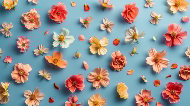 Beautiful flower branches and buds on one colored floral plain background photo