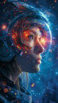 A woman is wearing a helmet and goggles with a futuristic design photo