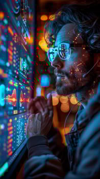 A man with glasses and headset is using a computer photo