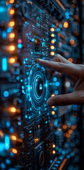 A detailed view of someones hand pushing a button photo