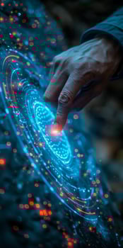 Closeup of a persons hand interacting with a modern touch screen display photo