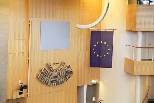 Stockholm, Sweden - 2018 09 30 - European Union Flag in Stockholm Parliament, Sweden photo