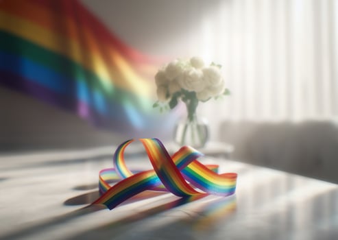 Rainbow Ribbon and Pride Flag in Sunlit Room photo