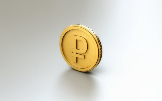 3D illustration of world currency coin russian ruble coin with white background. photo