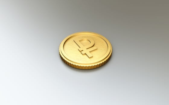 3D illustration of world currency coin russian ruble coin with white background. photo
