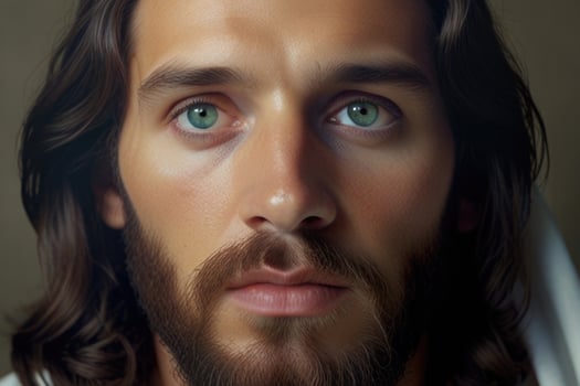 jesus with long hair and blue eyes photo