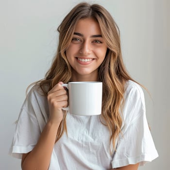 Ecuador Beautiful Girl Holding 15Oz Plain White Mug Mockup photo