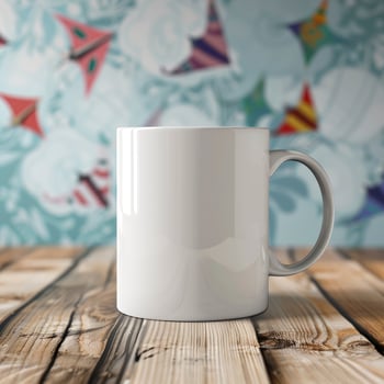 White Coffee Mug 15Oz Mockup, On Kites Background photo