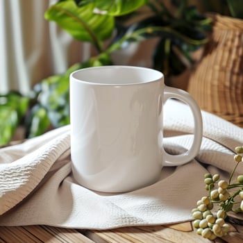 White Coffee Mug 15Oz Mockup, On Jogging Background photo