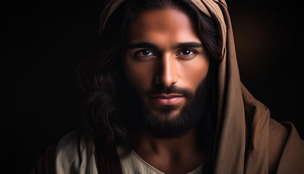 realistic portrait of Jesus Christ face with historically accurate Middle Eastern features photo