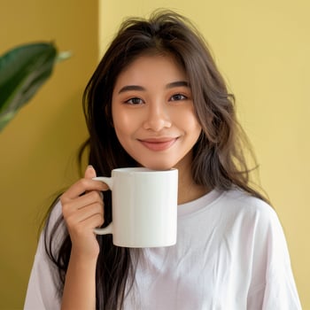 Myanmar Beautiful Girl Holding 15Oz Plain White Mug Mockup photo