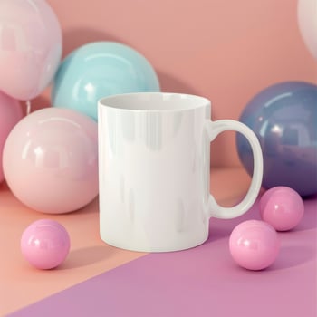 White Coffee Mug 15Oz Mockup, On Balloons Background photo
