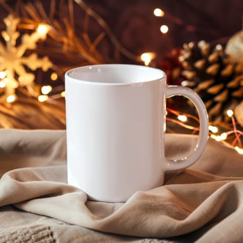 White Coffee Mug 15Oz Mockup, On Celebration Background photo