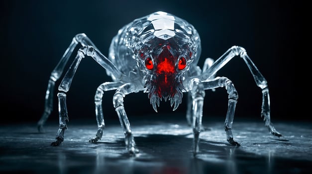A monstrous creature with transparent, crystalline skin that refracts light in an eerie, hypnotic display. photo